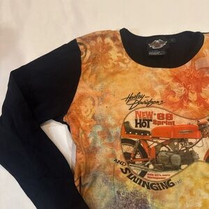Harley-Davidson Vibrant Motorcycle Guitar Orange and Black Long Sleeve Tee